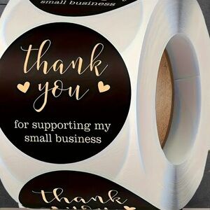 Thank You Sticker Roll - Black and Gold